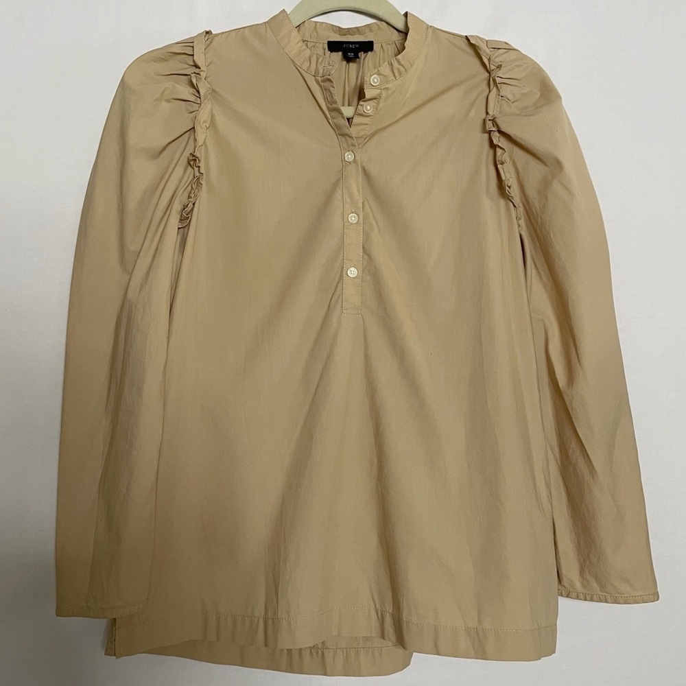 J. Crew Puff-Sleeve Ruffle Trim Cotton Poplin Top
